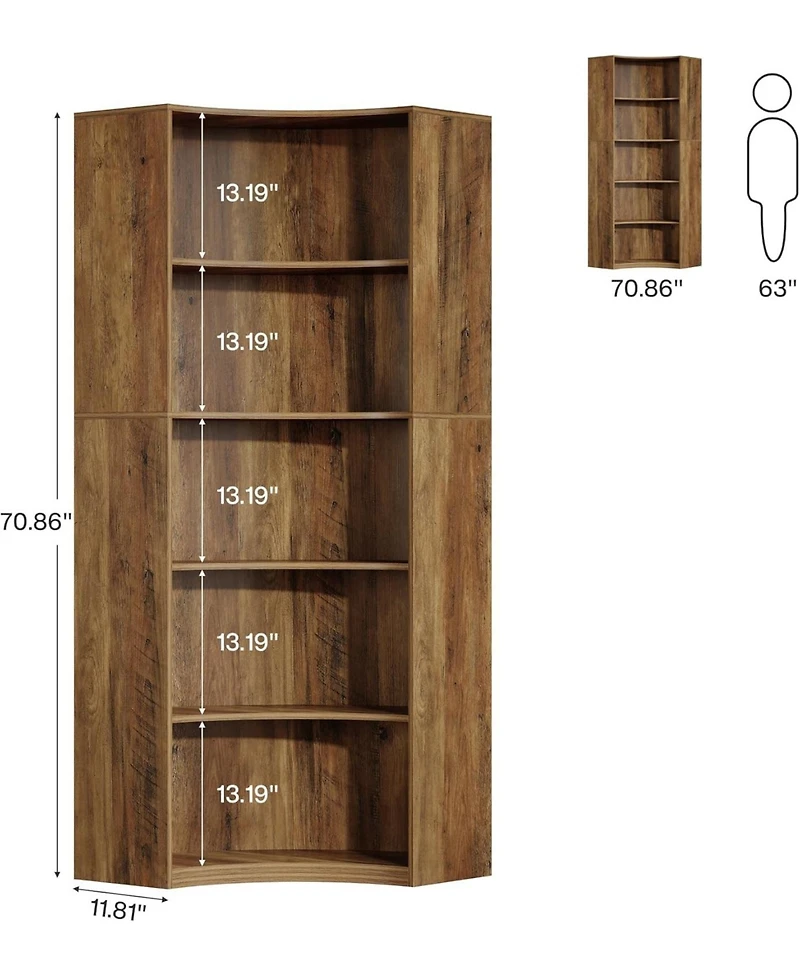 Tribesigns 6-Tier Corner Bookshelf, 70.9" Tall