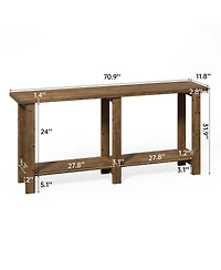 Tribesigns Solid Wood Console Table, 70.9-Inch Extra Long Wooden Sofa Table Behind Couch, Natural Brown