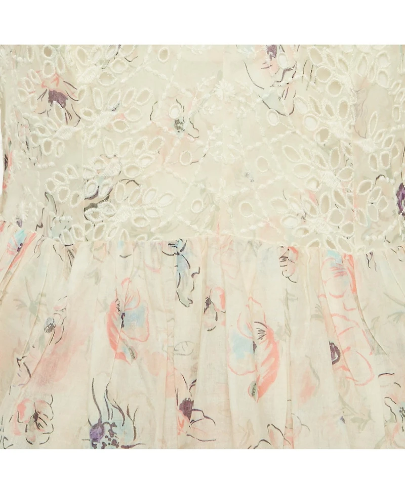 Pre-Owned Zimmermann Women's White Floral Print Broderie Anglaise Tiered Halliday Gown