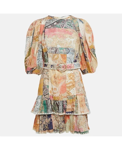 Pre-Owned Zimmermann Women's Multicolour Floral Print Linen Ruffle Hem Mini Dress