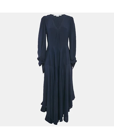 Pre-Owned Stella Mccartney Women's Navy Blue Silk Puff Sleeve Maxi Dress