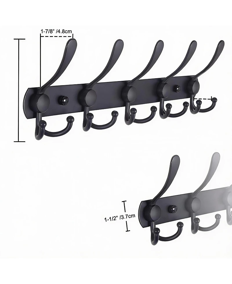 Yigii Heavy Duty Stainless Steel 5-Tri Hook Wall Rack for Hats, Coats, Towels, Silver