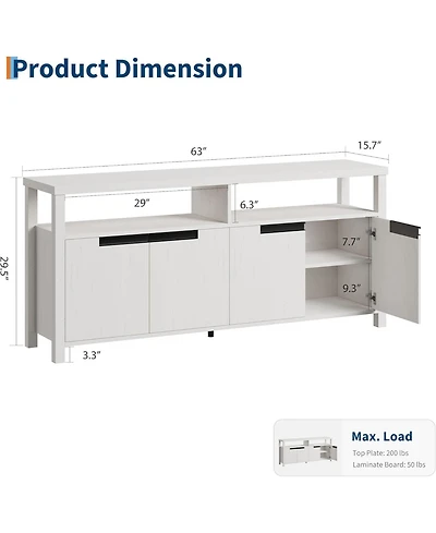 gaomon Farmhouse Tv Stand for Up to 65 Inches, Long Entertainment Center with 4 Door & Open Shelf