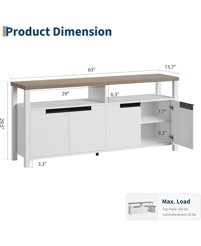 gaomon Farmhouse Tv Stand for Up to 65 Inches, Long Entertainment Center with 4 Door & Open Shelf