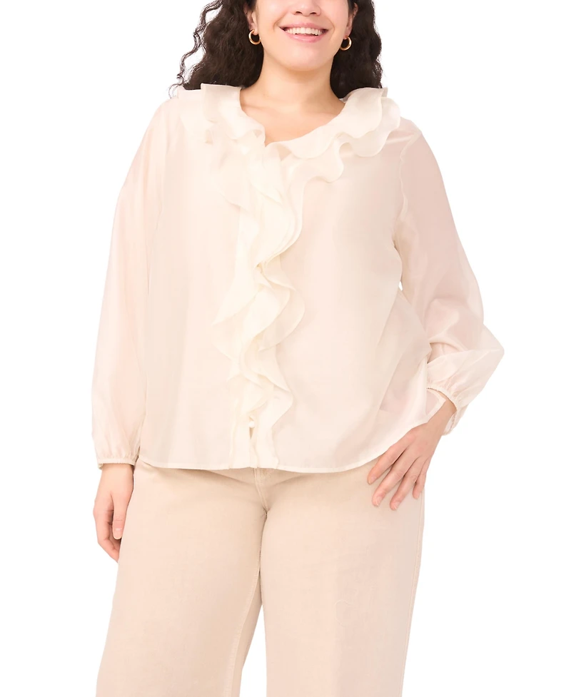 Vince Camuto Plus Ruffle Front Long-Sleeve Blouse