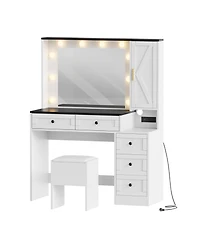 Gaomon Makeup Vanity Desk Lighted Mirror and Cushioned Stool Wooden Dressing Table
