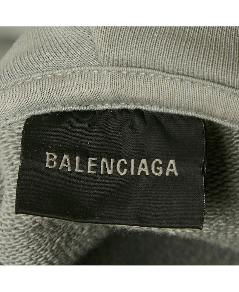 Pre-Owned Balenciaga Men's Grey Logo Embroidered Cotton Hoodie
