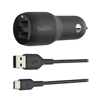 Belkin BoostCharge Dual Usb-a Car Charger 24W and Usb-a to Usb-c Cable
