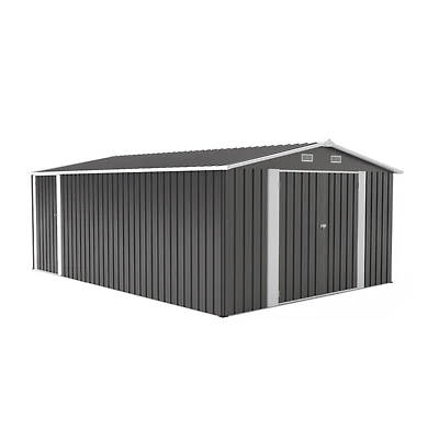 Mondawe 8ft x 6ft Outdoor Metal Storage with Lockable Sliding Doors and Transparent plate