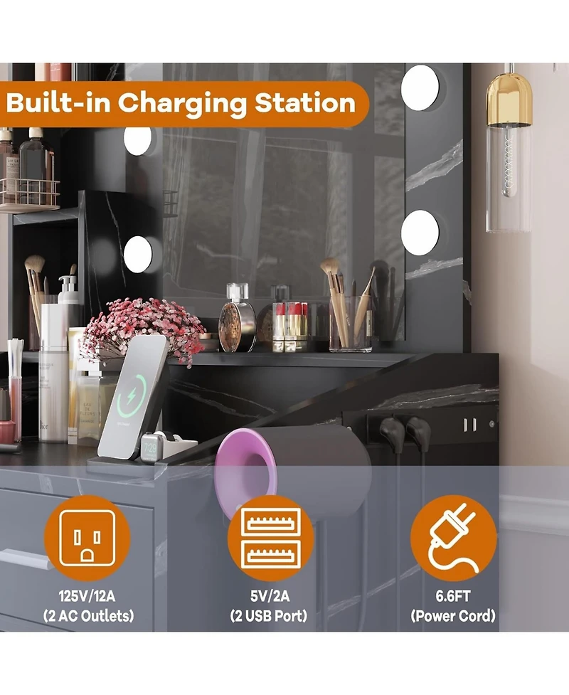 Gaomon Lighted Mirror Dressing Table, Sophisticated Makeup Vanity Desk for Bedrooms