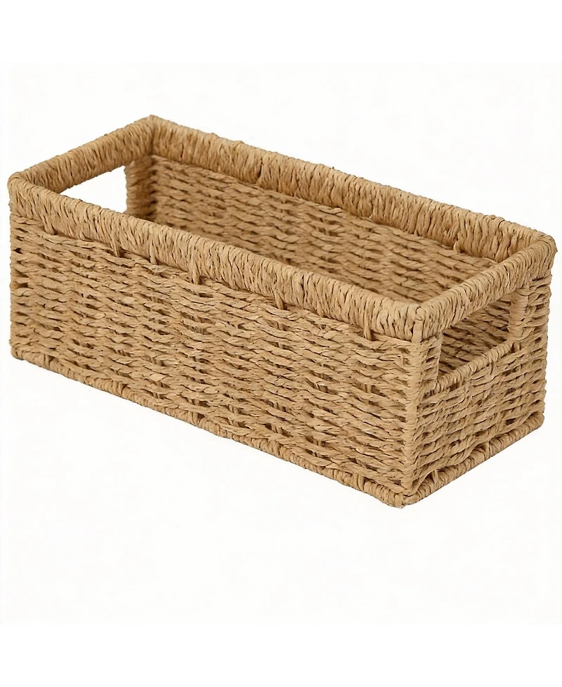 Yigii Handwoven Black Paper Rope Storage Baskets with Handles - 2 Pack