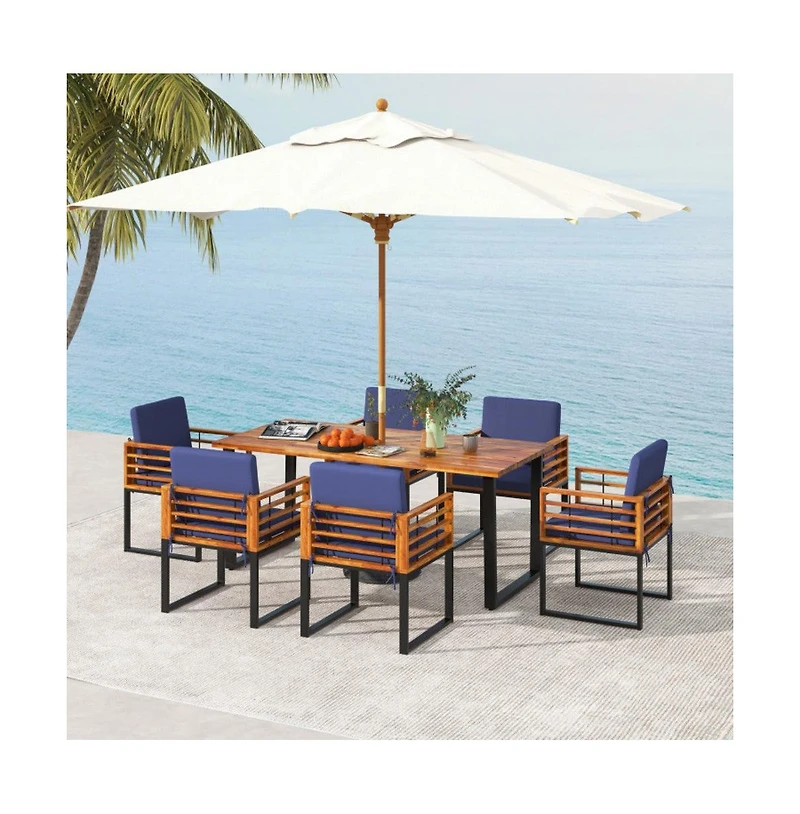 Mondawe 7 Pieces Patio Acacia Wood Dining Chair and Table Set for Backyard and Poolside