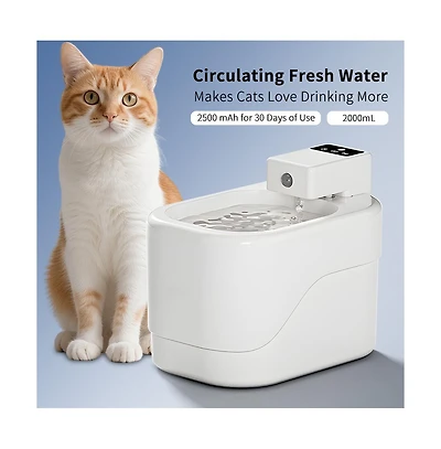 Aostirmotor Smart Sensor Pet Water Fountain, 2000ml/68oz Automatic Dispenser for Cats & Dogs, White