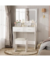 Gaomon White 2-Drawer Lighted Vanity Desk, Sleek Makeup Dressing Table for Bedrooms