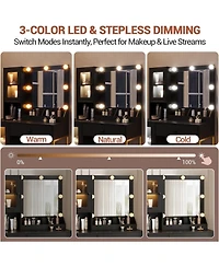 gaomon Led Lighted Vanity Desk, Makeup Table with Built-in Power and Usb Charging Ports
