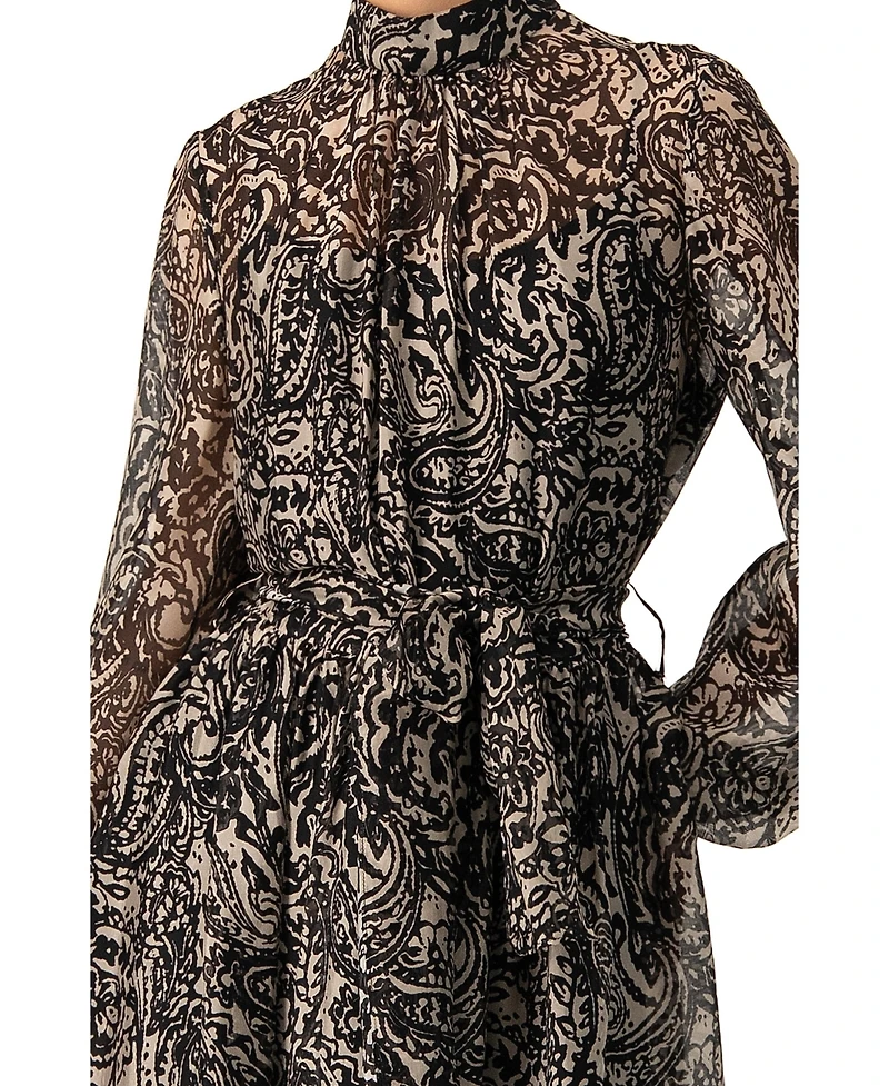 Ivonne Women's Paisley Printed Short Dress with Waist Tie