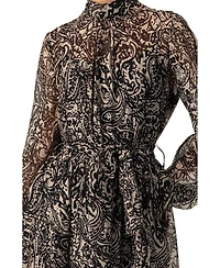 Ivonne Women's Paisley Printed Short Dress with Waist Tie