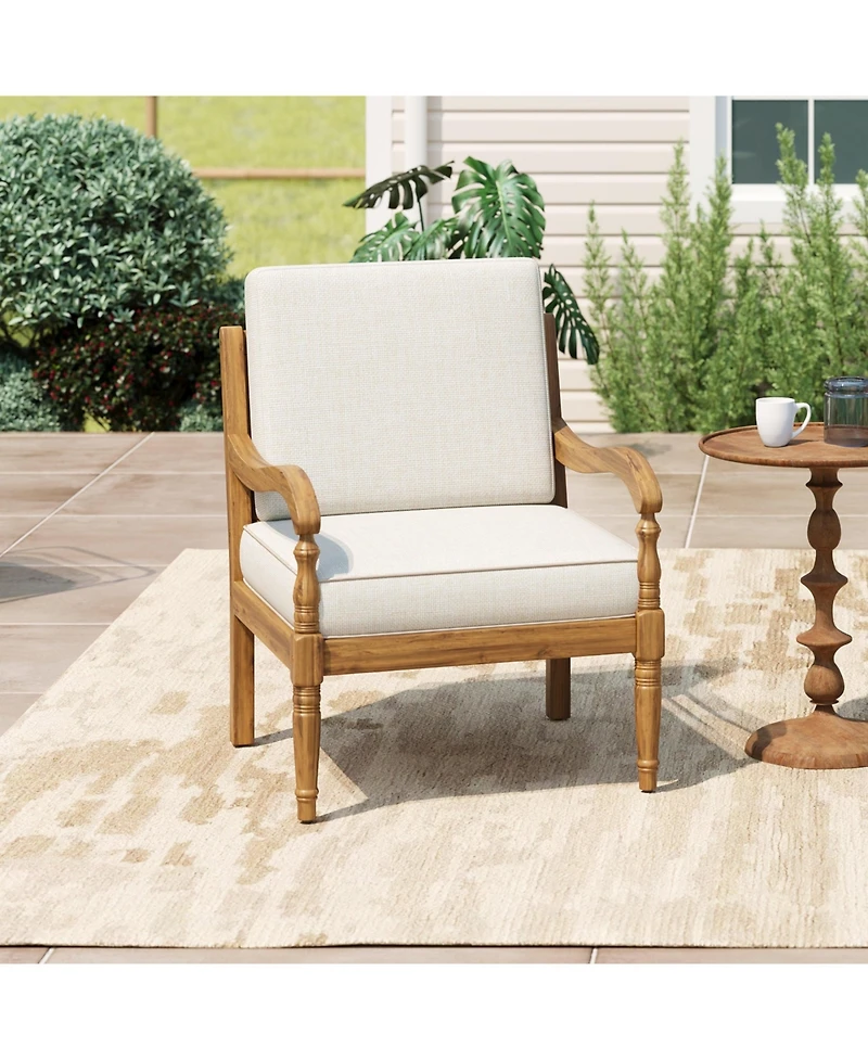 Mondawe Outdoor Patio Seating Chair with Cushions, Wooden Club Chairs