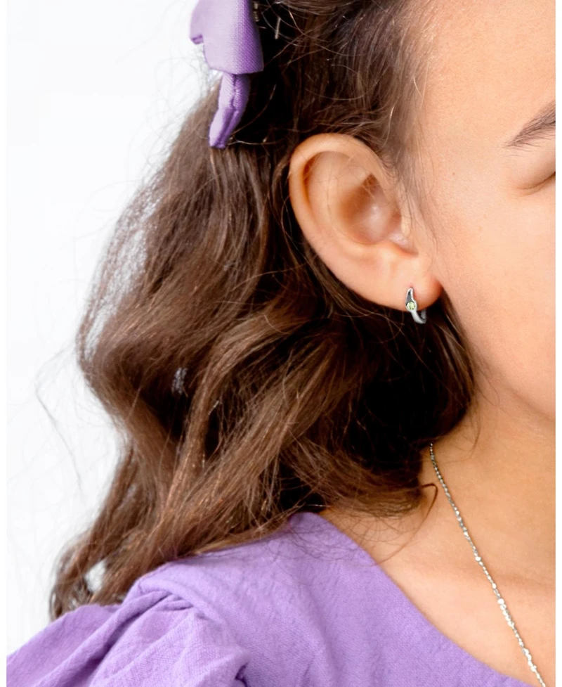 Tiny Blessings Girl's Sterling Silver 9mm Birthstone Huggie Hoops Earrings