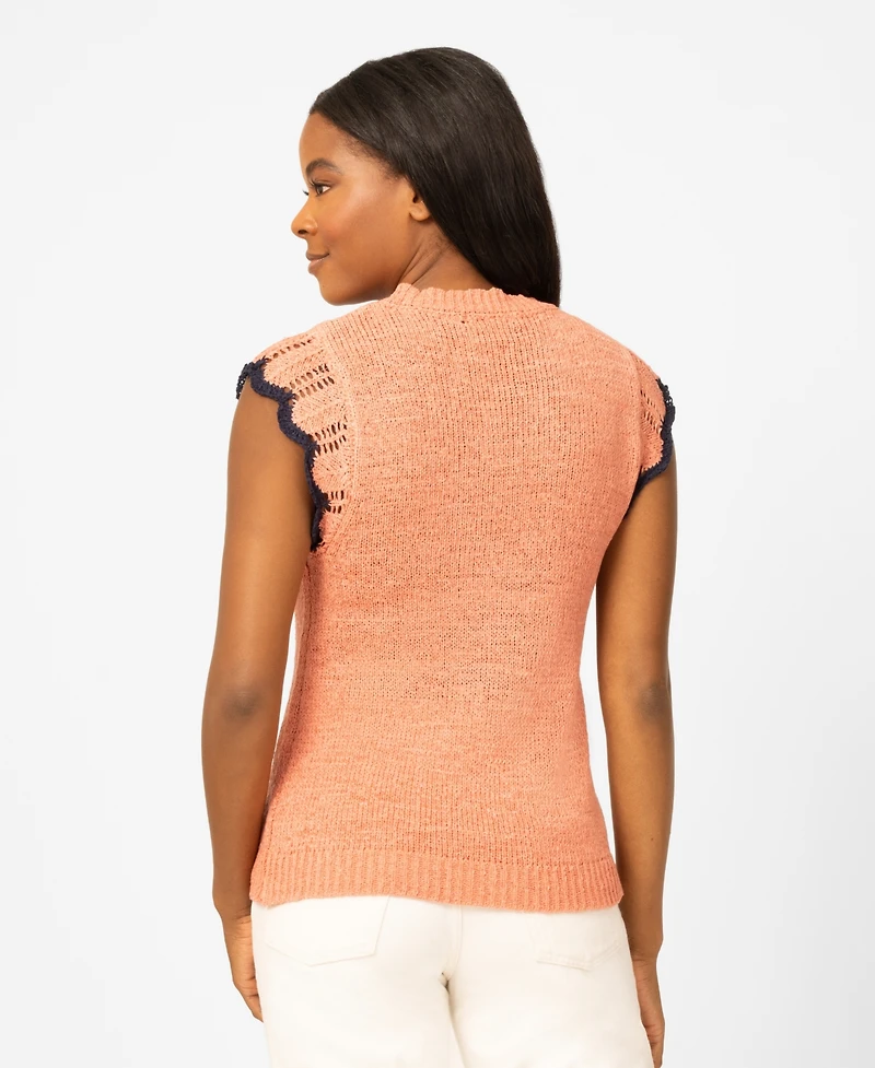 Melissa Paige Petite Scalloped Sleeve Crewneck Sweater Knit Top