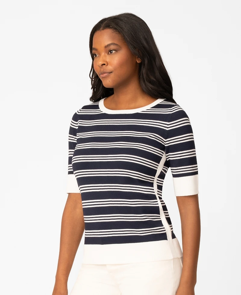 Melissa Paige Women's Contrast Stripe Boat Neck Sweater