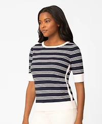 Melissa Paige Women's Contrast Stripe Boat Neck Sweater