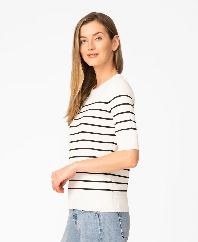 Melissa Paige Women's Striped Crew-Neck Elbow-Sleeve Sweater