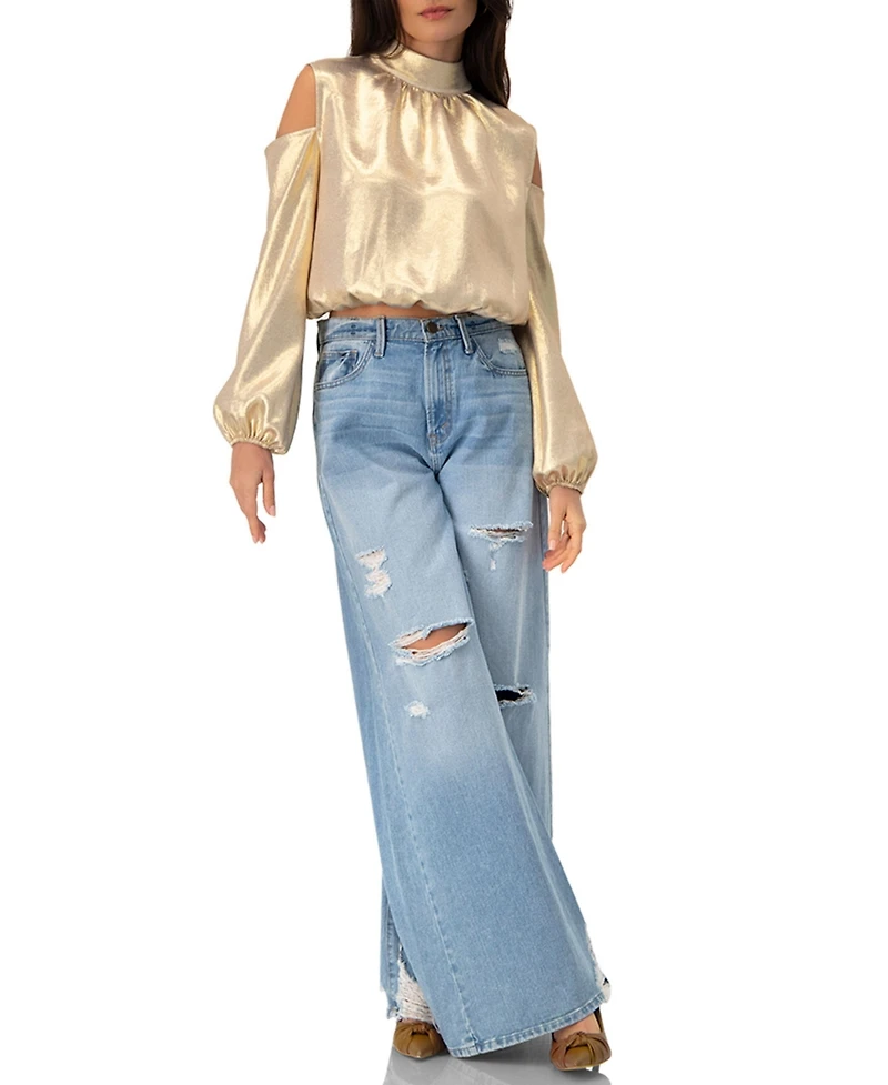 Ivonne Women's Cold-Shoulder Blouse with Back Bow Tops