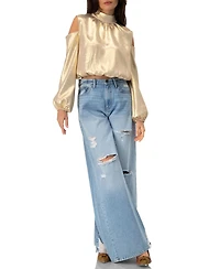 Ivonne Women's Cold-Shoulder Blouse with Back Bow Tops