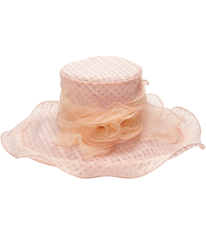 August Hats Textured Organza Rosette Wide Brim Hat