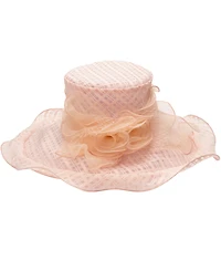 August Hats Textured Organza Rosette Wide Brim Hat
