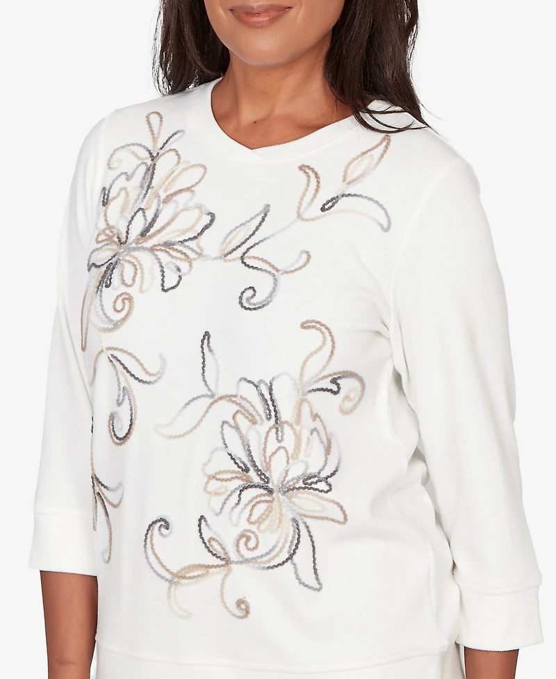 Alfred Dunner Petite Soutache Floral Embroidered Top