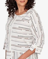 Alfred Dunner Petite Classics Spliced Stripe Crewneck Top