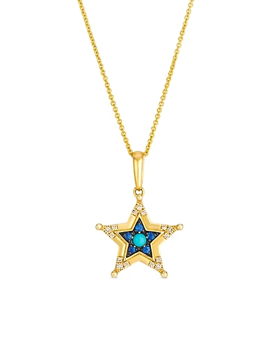 Le Vian Turquoise (2/25 ct. t.w.), Sapphire (11/100 ct. t.w.) & Nude Diamond (9/100 ct. t.w.) Pendant Necklace in 14k Honey Gold
