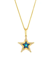 Le Vian Turquoise (2/25 ct. t.w.), Sapphire (11/100 ct. t.w.) & Nude Diamond (9/100 ct. t.w.) Pendant Necklace in 14k Honey Gold