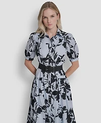 Dkny Women's Short-Sleeve Drop Waist Belted Maxi Shirt Dress