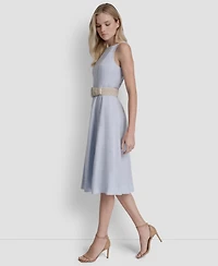 Dkny Women's Belted Fit And Flare Boat Neck Midi Dress