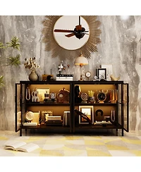 Homsee High quality black iron frame, 4-door iron mesh steel wood cabinet, storage cabinet, pantry