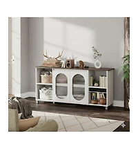 gaomon 70 Inch Tv Stand with Corrugated Glass Doors, Rustic Entertainment Center for Living Room