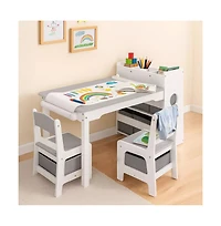 Kinder King 3-in-1 Kids Table and 2 Chairs Set with Storage, Removable Top Chalkboard for Art, Crafts, Reading