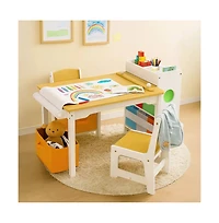 Kinder King 3-in-1 Kids Table and 2 Chairs Set with Storage, Removable Top and Chalkboard for Art, Crafts, and Reading