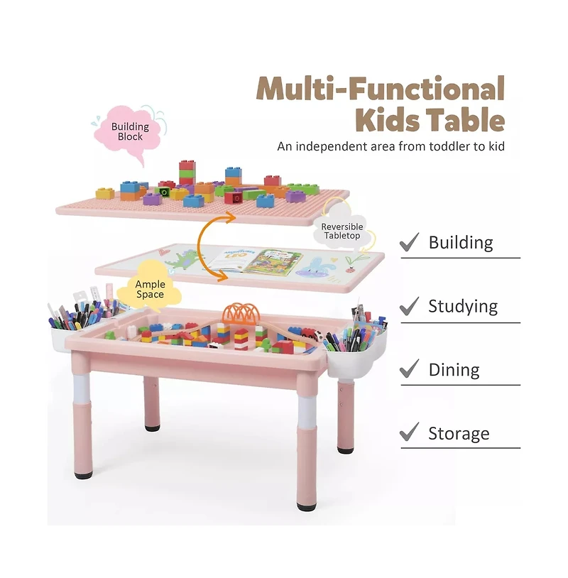 Kinder King Kids Table and Chair Set, Activity Desk for Drawing, Building Blocks, Play, Pink