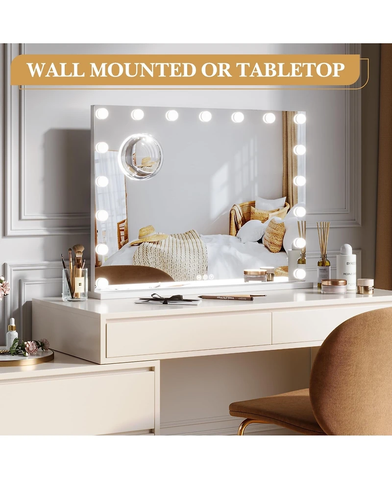 Homfan Vanity Mirror with Lights, Equipped with 17 Adjustable Led Lights, Featuring 3X Magnification, Smart Touch Controls with Three Adjustable Color
