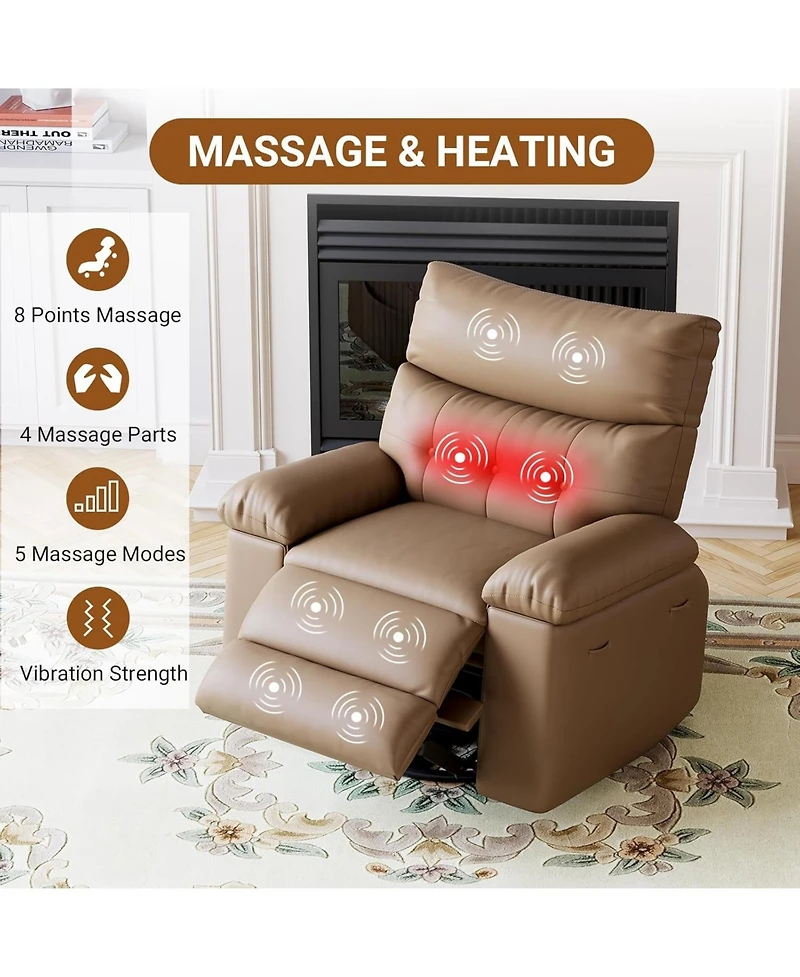 gaomon Swivel Recliner Chair with Massage and Heat 22" Seat– 360° Rocking for Adults, Electric Remote Control Living Room