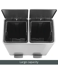 mDesign Metal Steel 60L Large Dual Compartment Step Trash Can - Brushed Chrome