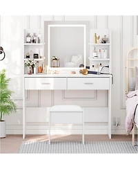 Gaomon White 2-Drawer Lighted Mirror Vanity, Clean-Lined Makeup Desk for Bedroom Interiors