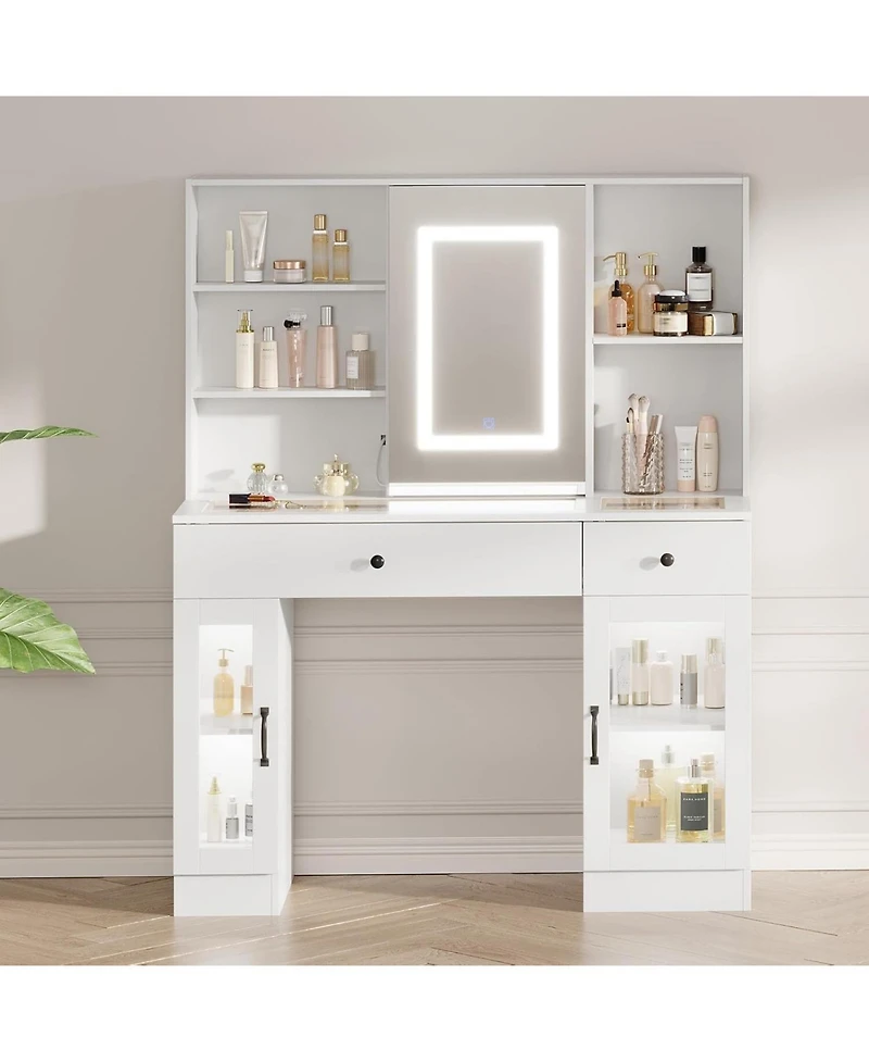 Gaomon 3-Color Led Vanity Desk, Makeup Dressing Table with Space-Saving Sliding Mirror
