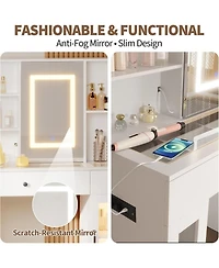 Gaomon 3-Color Led Vanity Desk, Makeup Dressing Table with Space-Saving Sliding Mirror