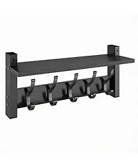 Yigii Wooden Coat Rack with Shelf, 5 Hooks, 55lbs Capacity, Space-Saving, Diy