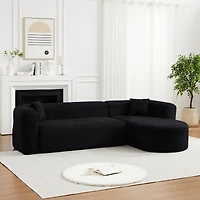 Clihome 109.4" L-Shaped Modular Sectional Sofa Right Chaise Chenille Fabric Cloud Sofa with 2 Pillows